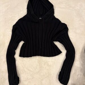Forever 21 Black Ribbed Cropped Hoodie